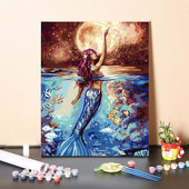 数字油画diy填充美人鱼客厅解闷手工填色减压手绘油彩丙烯画画