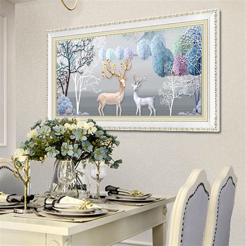 欧式餐厅装饰画壁画单幅挂画餐桌背景画墙画麋鹿画简欧卧室床头画