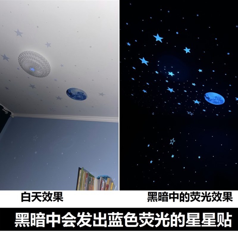 蓝色夜光贴星星房间床头宾馆墙面装饰宿舍主题酒店墙上星空荧光贴