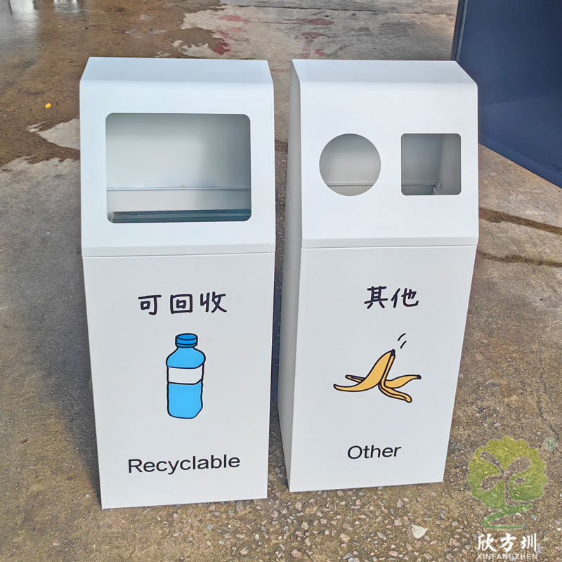 室内设计户外环卫分类不锈钢垃圾桶创意三色丝网印刷回收箱果皮箱