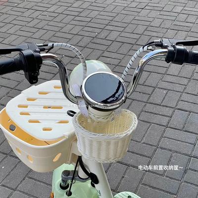 电动车前置挂包藤编车筐电瓶车自行车通用款多功能置物收纳筐神器