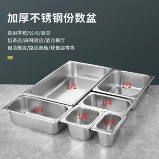不锈钢份数盆带盖长方形奶茶果酱小料盒食堂自助餐快餐保温盛菜盆
