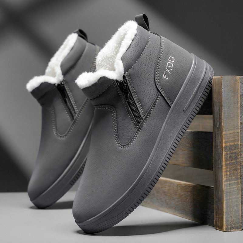 棉鞋冬季雪地靴男鞋皮毛一体防水防滑加绒加厚一脚蹬高帮棉靴保暖