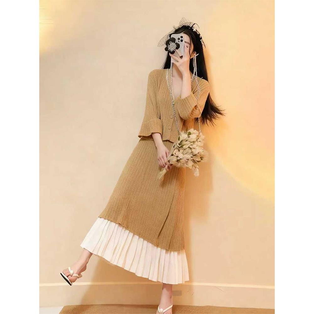 秋装慵懒软糯针织上衣半裙两件套