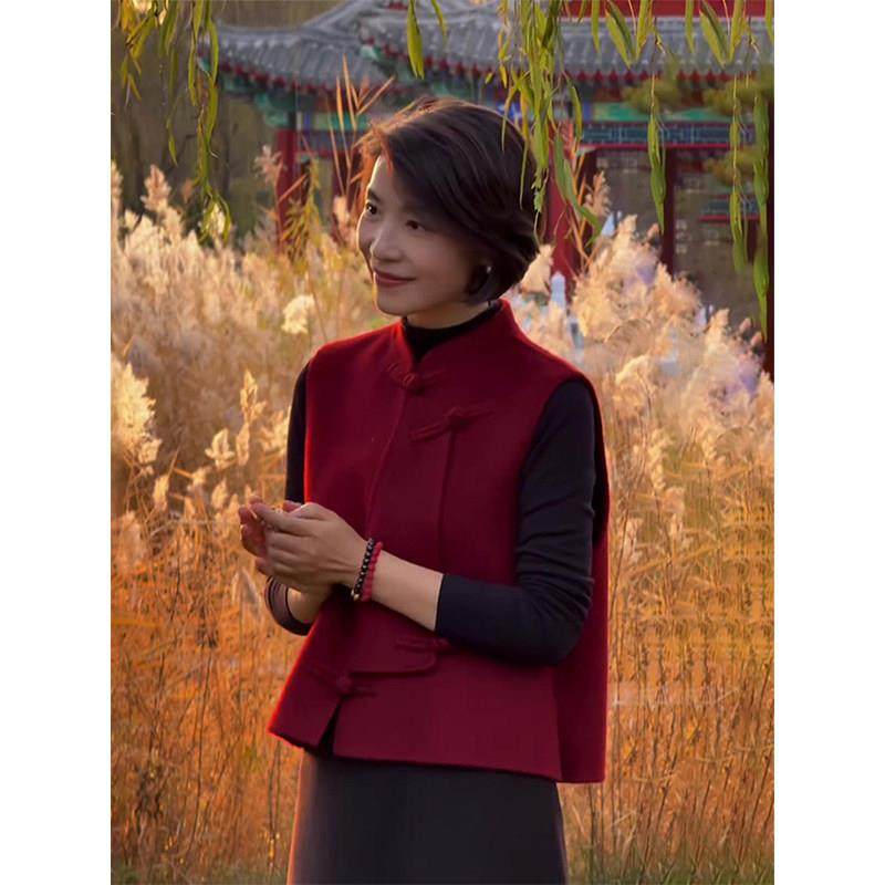 新中式立领盘扣红色马甲女2026秋冬季大红色新款洋气叠穿无袖上衣,女装/女士精品,大码内搭,淘宝优惠券,粉丝福利购,淘宝优惠卷
