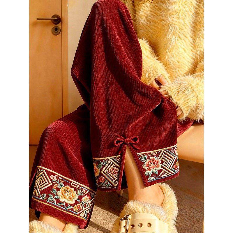 新中式阔腿裤2026年春季新款女复古高腰显瘦垂感宽松休闲红色裤子,女装/女士精品,大码裤装,淘宝优惠券,粉丝福利购,淘宝优惠卷