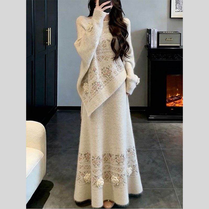 冬季搭配一整套高级感超好看独特宽松时尚慵懒软糯毛衣半裙两件套,女装/女士精品,大码套装,淘宝优惠券,粉丝福利购,淘宝优惠卷