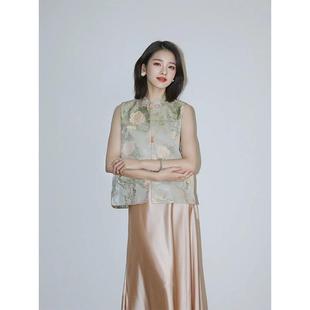 夏裝 新中式 2025新款 搭配一整套國風(fēng)盤扣馬甲醋酸半身裙子套裝 女裝