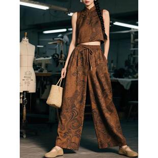 2025超火夏装一整套高级感清冷感禅意新中式国风马甲裤子两件套装