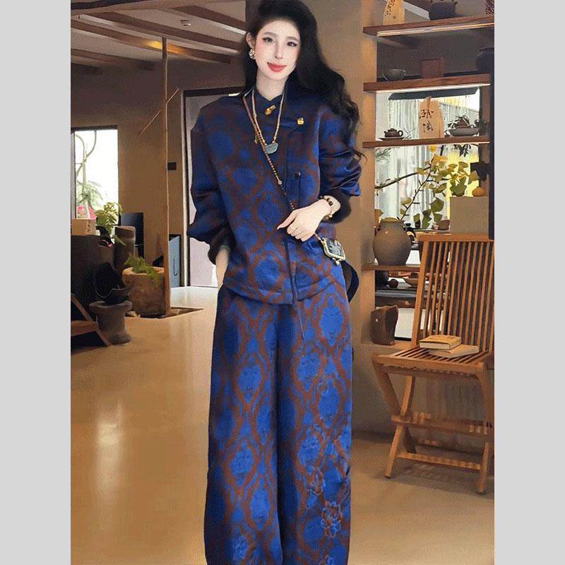 秋冬新款复古上衣裤子两件套