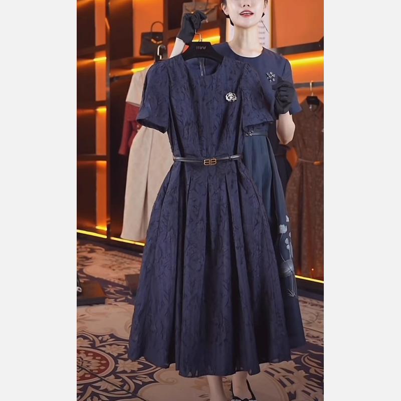 高端法式小香风藏蓝色连衣裙