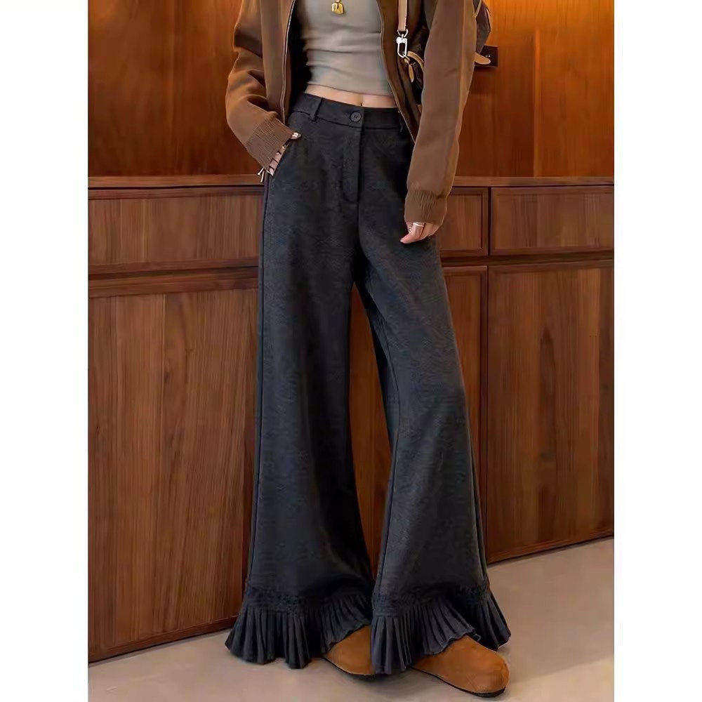 2026年春季新款复古黑色灯芯绒阔腿裤女高腰显瘦宽松bf慵懒风长裤,女装/女士精品,大码裤装,淘宝优惠券,粉丝福利购,淘宝优惠卷
