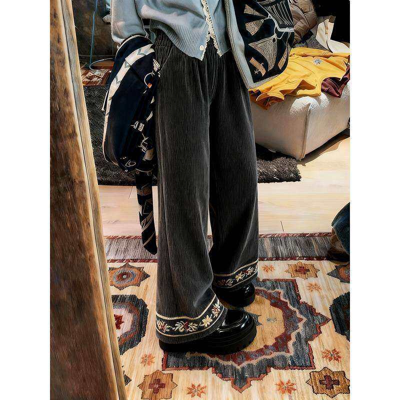 新中式风加绒加厚灯芯绒加厚阔腿裤女2026年冬季新款设计感直筒裤,女装/女士精品,大码裤装,淘宝优惠券,粉丝福利购,淘宝优惠卷