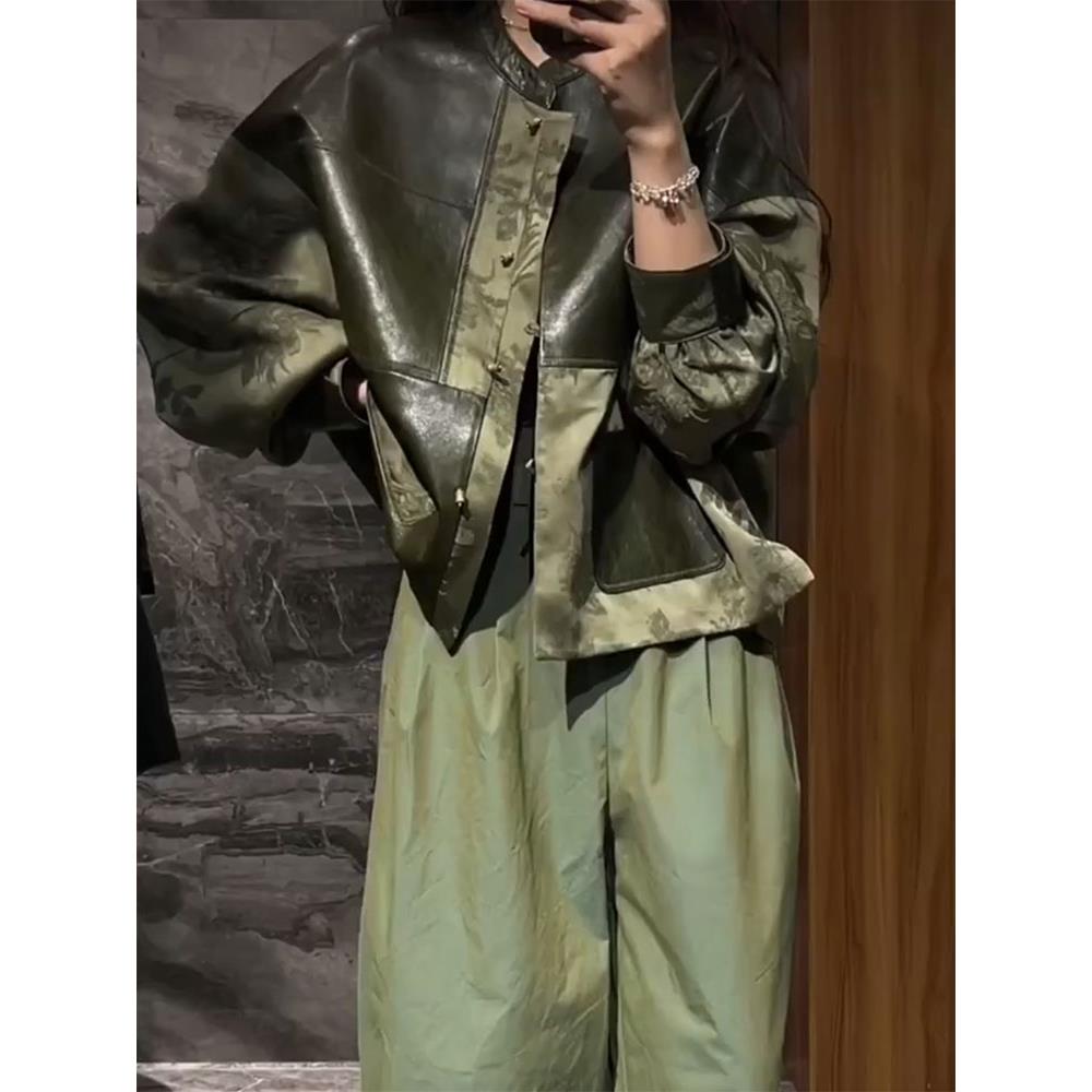 秋季中式国风皮衣外套裤子两件套