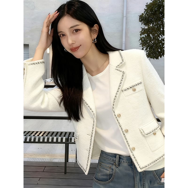 小香风秋季名媛粗花呢西装外套