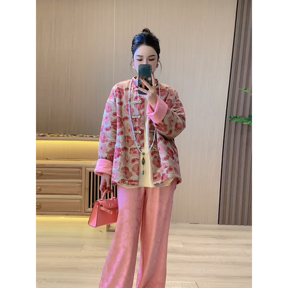 粉色夹棉外套棉衣棉服秋冬款2025