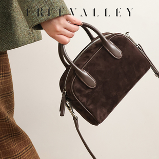 FREE VALLEY/自由谷秋冬上新羊猄皮波士顿手提包复古百搭斜挎女包