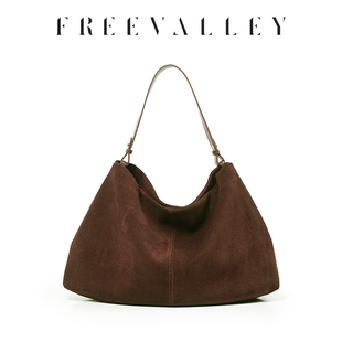 FREE VALLEY/自由谷秋冬新品复古时尚磨砂牛皮托特包单肩斜挎包包