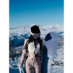 KSKM粉白拼色连体滑雪服冲锋衣女2025新款秋冬收腰显瘦单板雪服