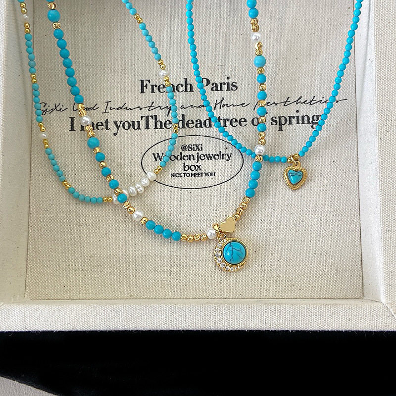 Ivy天然绿松石淡水珍珠爱心吊坠项链女轻奢高级叠戴民族风项链