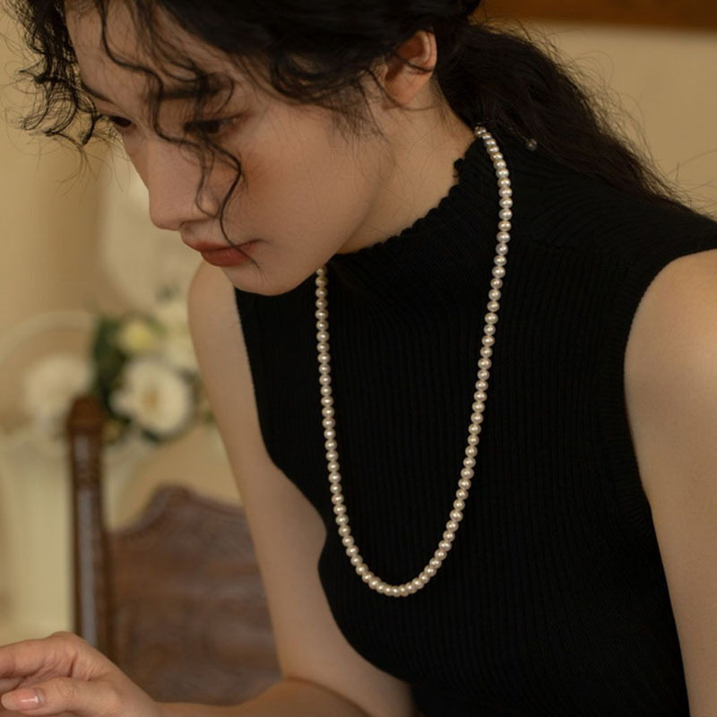 天然淡水珍珠项链配饰女夏季高级感百搭毛衣链长款锁骨链饰品批发