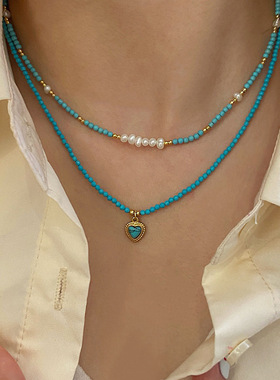 Ivy淡水珍珠绿松石爱心锁骨链