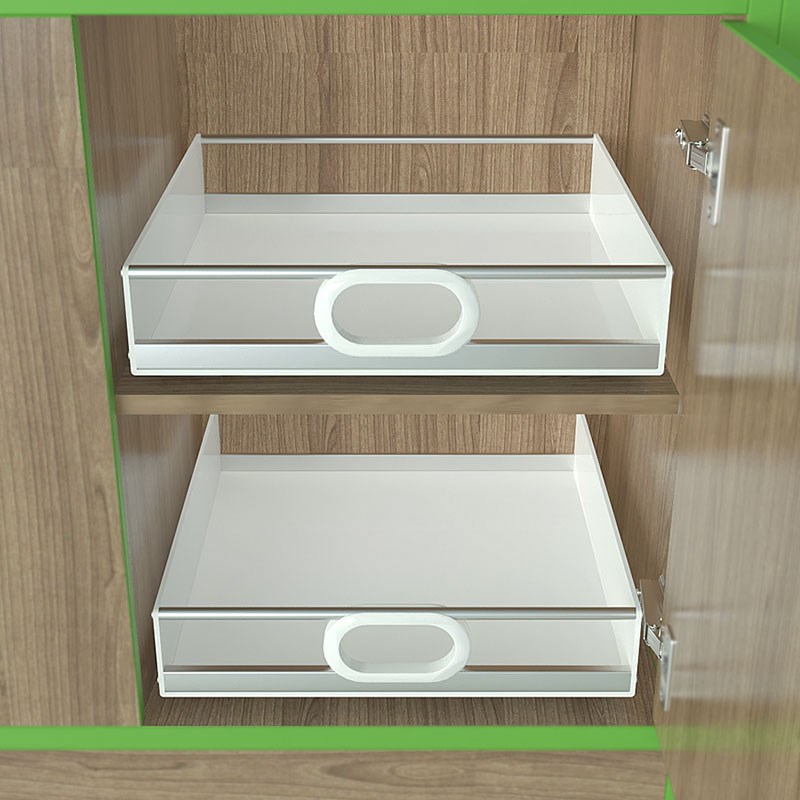 家用厨房橱柜滑轨托盘抽屉PP塑料加不锈钢收纳盒分U层整理储物拉