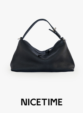 NICETIME头层牛皮饭盒包togo荔枝纹手提包简约大气百搭斜挎包