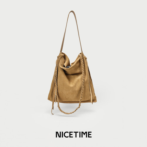 NICETIME【向晚时分】复古磨砂皮单肩包百搭慵懒感秋冬真皮托特包