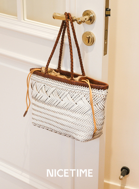 NICETIME[夏天粉丝专享]手工编织菜篮子包女手百搭限定牛皮单肩包