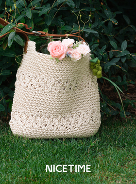 NICETIME[董生活推荐]度假风手工编织包百搭蜡线hobo单肩斜挎女包