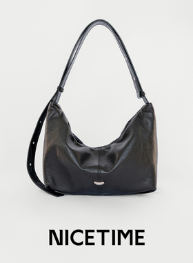 NICETIME慵懒hobo包通勤实用百搭植鞣羊皮月牙女包单肩斜挎包