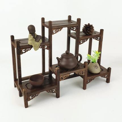 红木博古架小型多宝阁鸡翅木茶具架实木置物架茶壶架子展示架摆件