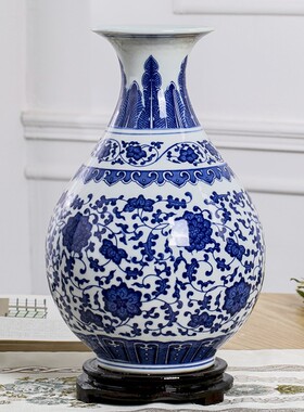景德镇陶瓷器青花缠枝纹花瓶现代中式家H居摆件博古架电视柜插花