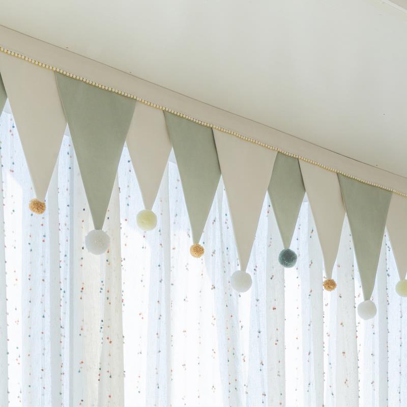 ins风儿童房窗帘帘头定制防漏光飘窗成品窗幔自粘魔术贴免安装