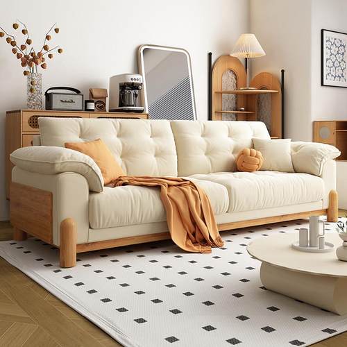 新款日式现代简约原木风布艺沙发直排小户型客厅沙发麻布实木家具