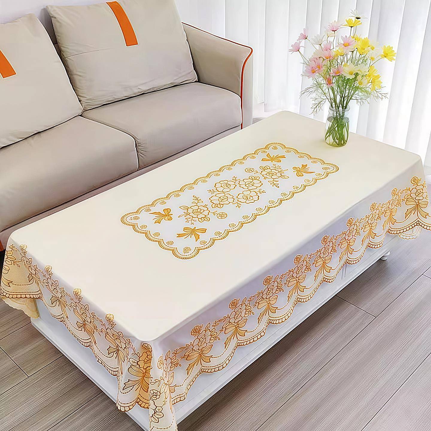 桌布防水防油免洗防烫长方形餐桌布茶几垫塑料桌布套客厅烫金桌布