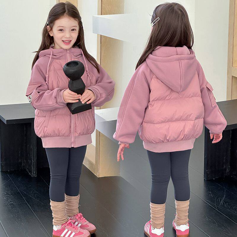 小学生羽绒服校服神器儿童装女童男童连帽外套秋冬季中大童白鸭绒