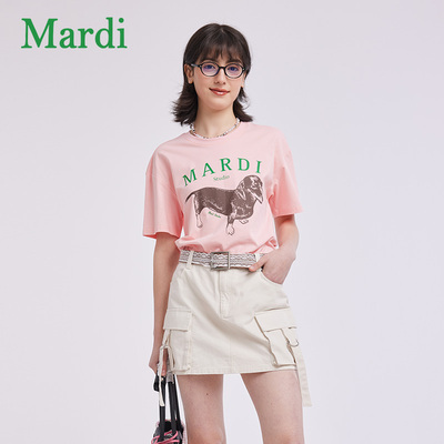 MARDI官方正品腊肠狗字母印花t恤修身显瘦圆领宽松短袖上衣女夏
