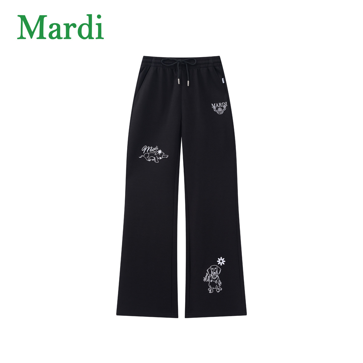 【MARDI官方】女士新款珍珠狗刺绣休闲长裤时尚百搭系带卫裤