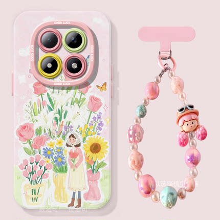 花朵女孩适用红米turbo4pro手机壳note13新款note15pro全包12防摔turbo3软10外壳8的7redminote9小米高级好看