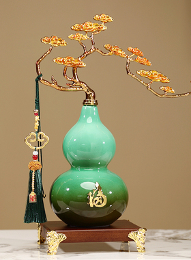 祥云福禄葫芦摆件高档陶瓷新中式玄关酒柜桌面装饰搬新家开业礼品