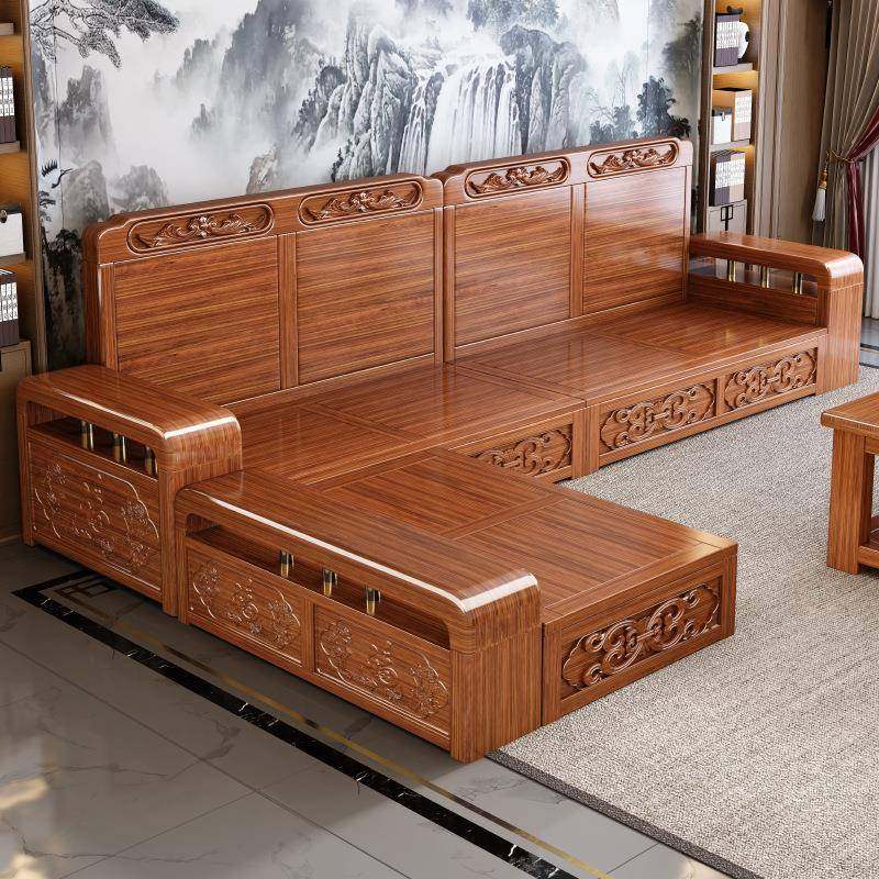 胡桃木金丝实木中式沙发客厅组合小户型冬夏两用雕花储物家具家用,住宅家具,皮布沙发,淘宝优惠券,粉丝福利购,淘宝优惠卷