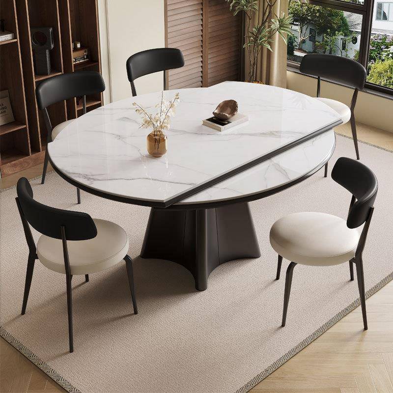 法式复古圆形岩板餐桌椅组合家用小户型轻奢现代简约可伸缩饭桌子