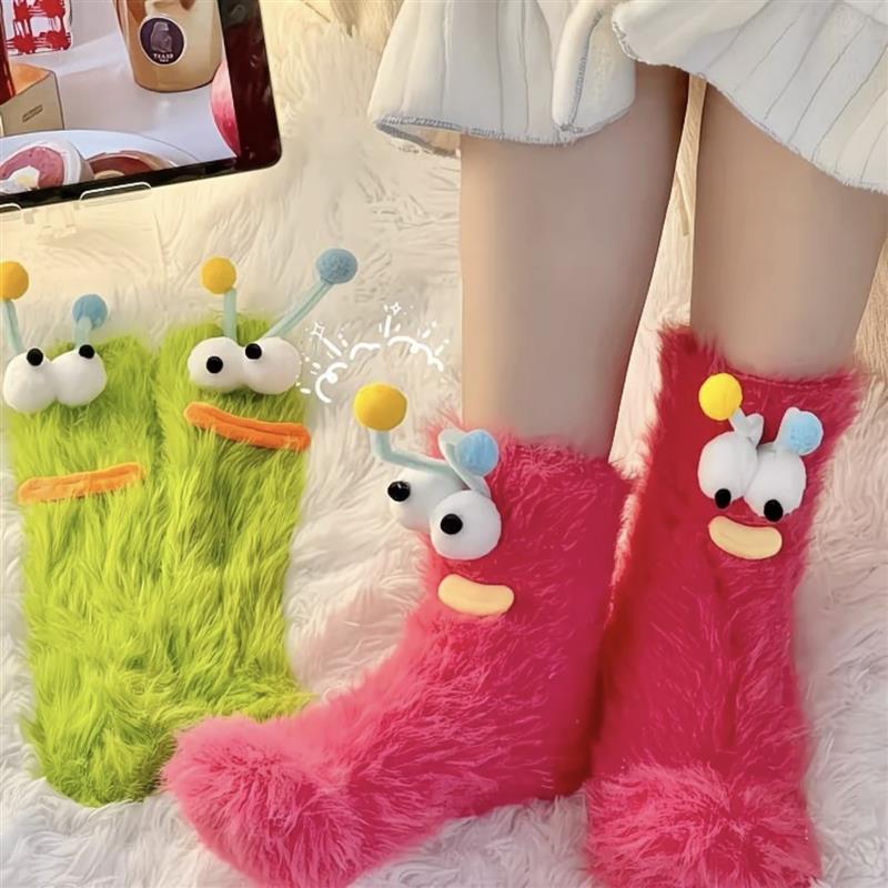 创意搞怪毛绒袜子地板袜秋冬多巴胺加厚珊瑚绒丑萌家居丑萌毛毛袜