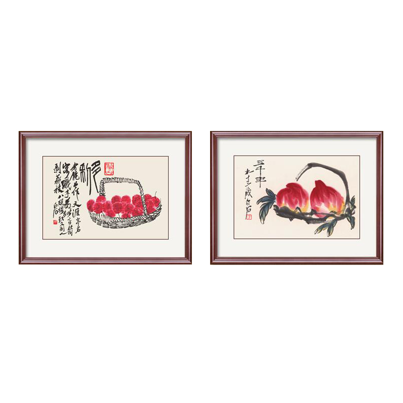 齐白石餐b厅装饰画中式厨房挂画客厅背景墙壁画水果画荔枝寿桃国图片
