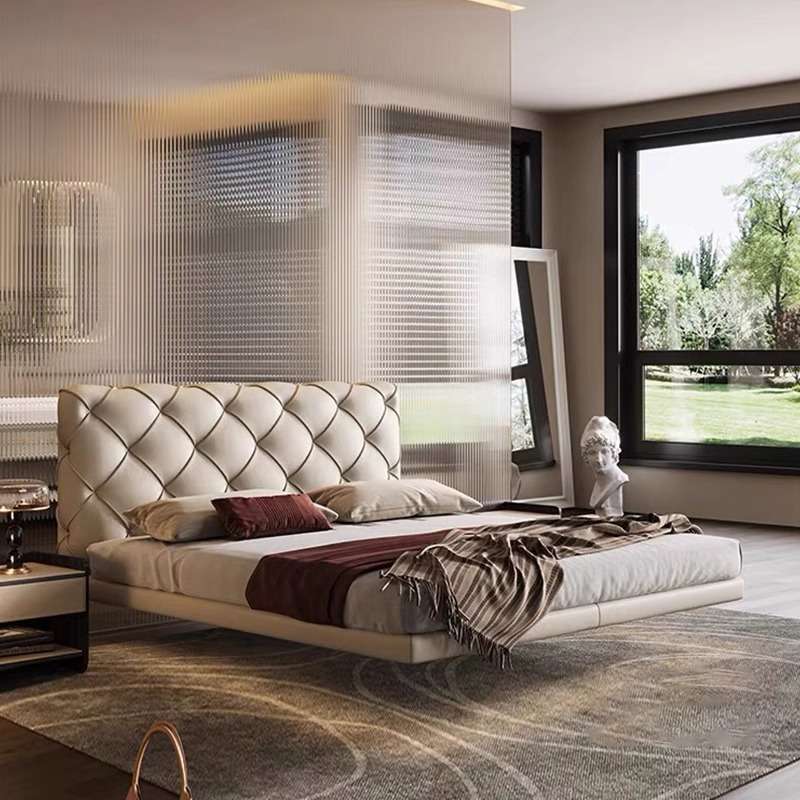 意式轻奢奶油风真皮床现代纳帕皮双人床.8米卧室设计师款主卧大床