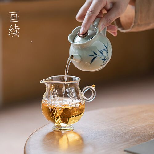 画续紫藤公道杯带把加厚功夫茶道分茶器茶海