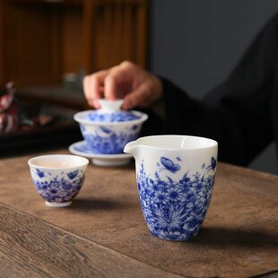 家用陶瓷公道l杯公杯手工釉下彩茶水分茶器不烫手茶海茶具配 中式