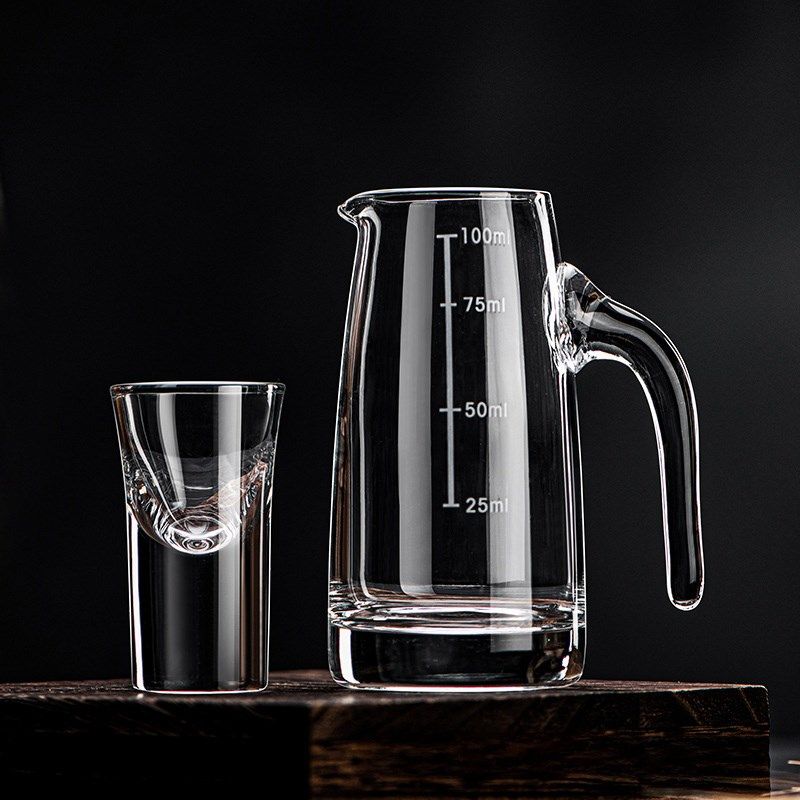 6壶6杯一口杯白酒杯小酒杯刻度水晶分酒器M二两酒壶酒杯架收纳套